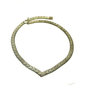 Sterling Silver Necklace Women's 7mm Brick Mesh Thick V Shape .925 Italy 17''
